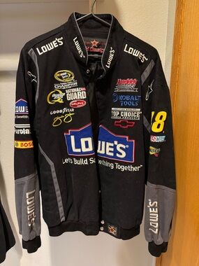Nascar Lowe's Black and Gray Racing Jacket with Sponsor Patches